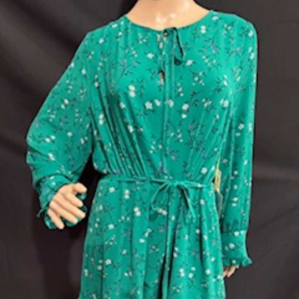 CeCe Kelly Green Floral Ruffle Dress XL (Kelly Green)